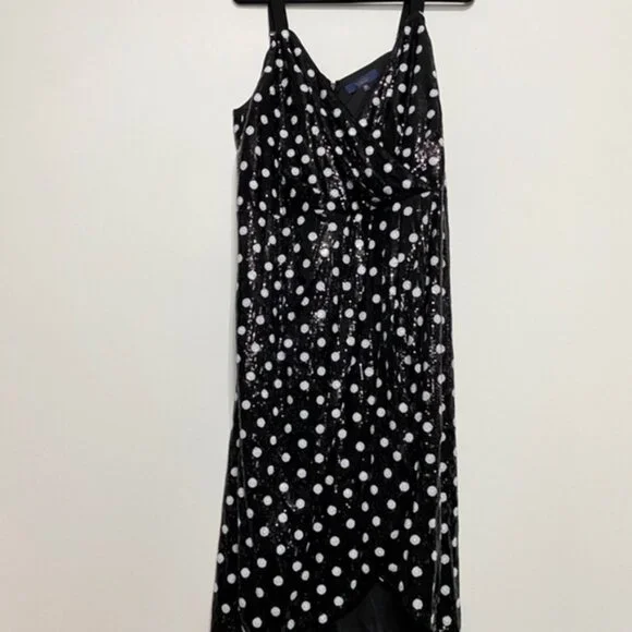 NWOT Rachel Roy Black and White Polka Dot Sequin Faux Wrap Dress Size 18/18W - Picture 4 of 12
